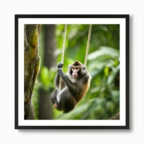 Monkey Swinging On A Tree Art Print