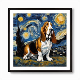 Basset Hound At Starry Night Art Print