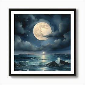 Full Moon Over The Ocean Art Print