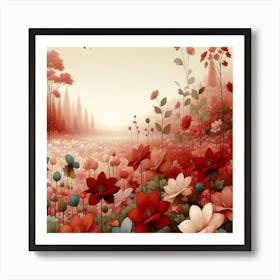 Red Flowers In A Field Art Print