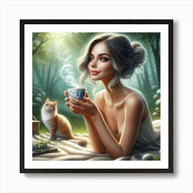 Girl With A Cup Of Tea Art Print