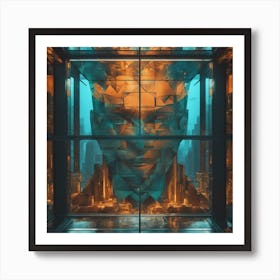 A Man S Head Shows Through The Window Of A City, In The Style Of Multi Layered Geometry, Egyptian Ar (1) Art Print