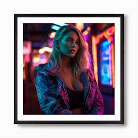 Neon Girl In Neon Jacket 3 Art Print