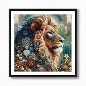 Lion in the Style of Collage-inspired Art Print