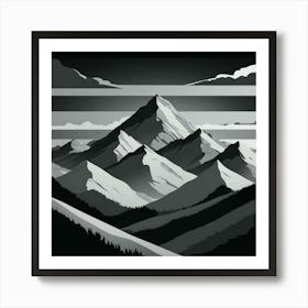 Black And White Mountains 1 Art Print