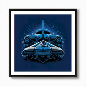 Car Blue Artwork Of Graphic Design Flat (46) Art Print