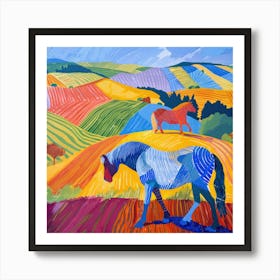 Horses in the English Countryside Series, Hockney Style. 1 Art Print