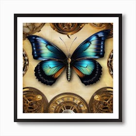 Butterfly With Clocks Art Print