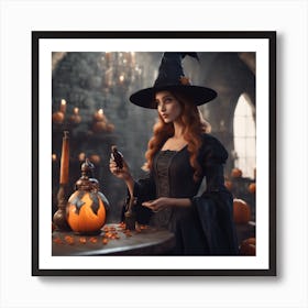 Witch In A Pumpkin Art Print