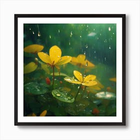 Yellow Flowers In The Rain Art Print