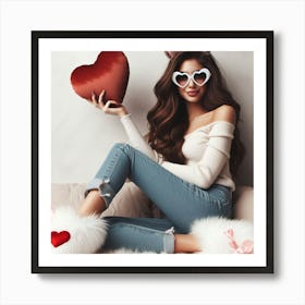 Woman With Heart Art Print