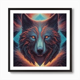 A Colorfull Wolf Head Converting To Energy And Thunder Centered Symmetry Painted Intricate Volumet 593268619 Art Print