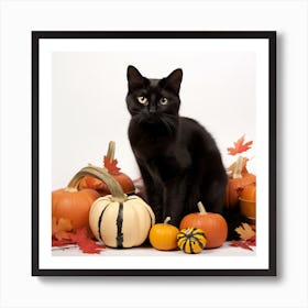 Black Cat With Pumpkins 1 Art Print