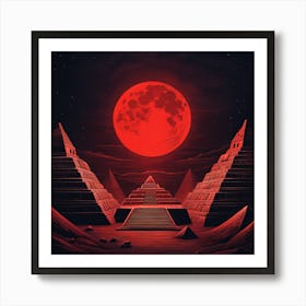 Red Moon Over Pyramids Art Print