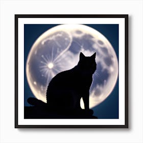 Lunar Cat Silhouette Art Print