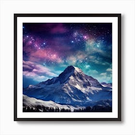 Starry Sky With Mountains Art Print