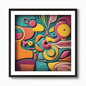 Vibrant, playful design with abstract shapes, bold lines, and bright colors.4 Art Print