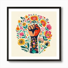 Hand Fist Feminine Flowers In Bright Colors Art Print