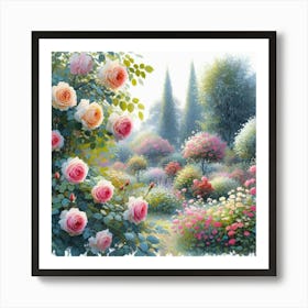 Rose Garden, Acrylic Style Painting 4 Art Print