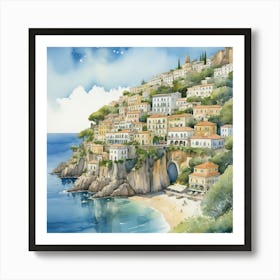 Watercolour Of Amalfi Coast Art Print