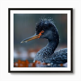 Black Stork In The Rain Art Print