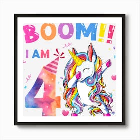 Boom Im 4 Year Old Unicorn Dabbing 4th Birthday Girls Party Art Print