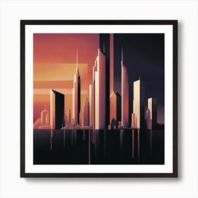 Cityscape At Sunset 2 Art Print