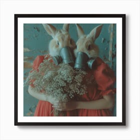 Rabbits In Gas Masks Art Print