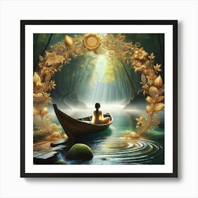 Meditating Woman In A Boat Art Print