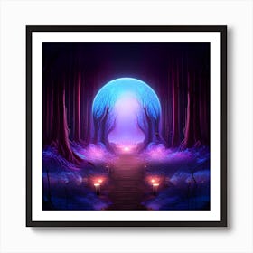 Dark Forest With A Glowing Moon Art Print