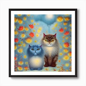 Two Paws Think Alike   Cat Couple In Autumn Art Print