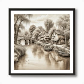 Sepia Village art Art Print