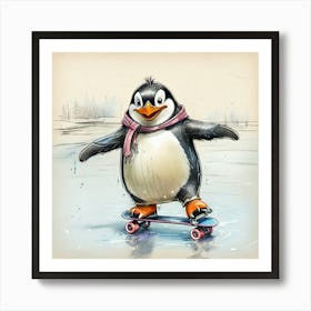 Penguin Skateboarding Poster