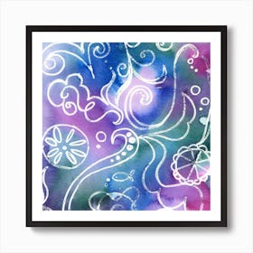 Watercolor Painting in Purple & Blue Art Print