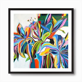 Colourful Lilies Abstract Floral Art Art Print