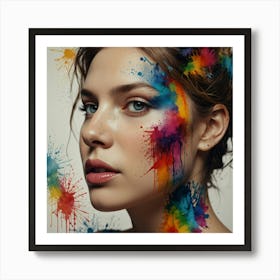 Young Woman With Colorful Paint Splatters Art Print