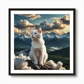 White Cat In The Mountains Art Print