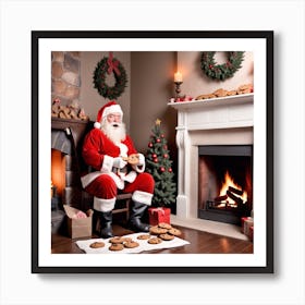 Santa Claus In Front Of Fireplace Art Print