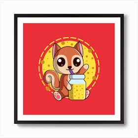 Cute Squirrel Drinking Orange Juice Art Print