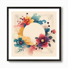 Chinese Floral Frame Art Print