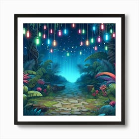 Forest Path With Lanterns Art Print