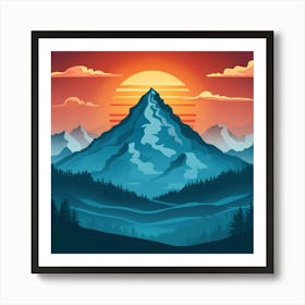 Mountain Landscape With Sunset A Towering Mountain Art Print