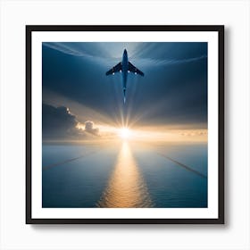 Airplane Flying Over The Ocean Art Print