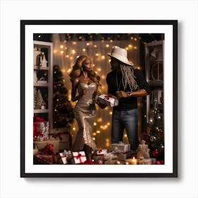 Realistic Black Couple Christmas Stylish Deep In 7 Art Print