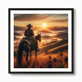 Cowboy On Horse At Sunset 001 001 Art Print