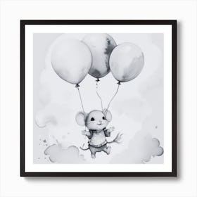 Mouse Flying With Balloons Art Print