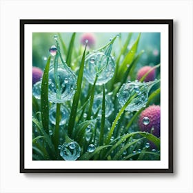 Water Droplets On Grass 1 Art Print