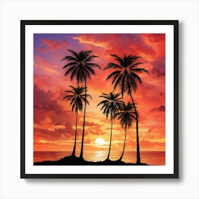 Sunset With Palm Trees Poster