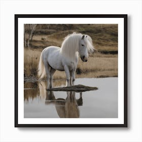 White Horse In Water Art Print