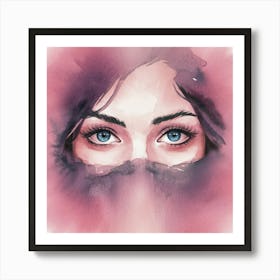 Watercolor Of A Woman With Blue Eyes Art Print